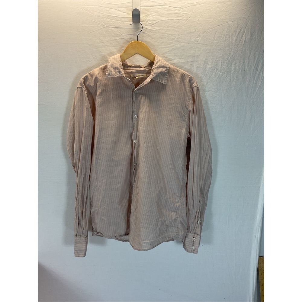 John Varvatos Mens‎ Button Up Shirt MD Long Sleeve pink/ gray stripe lightweight